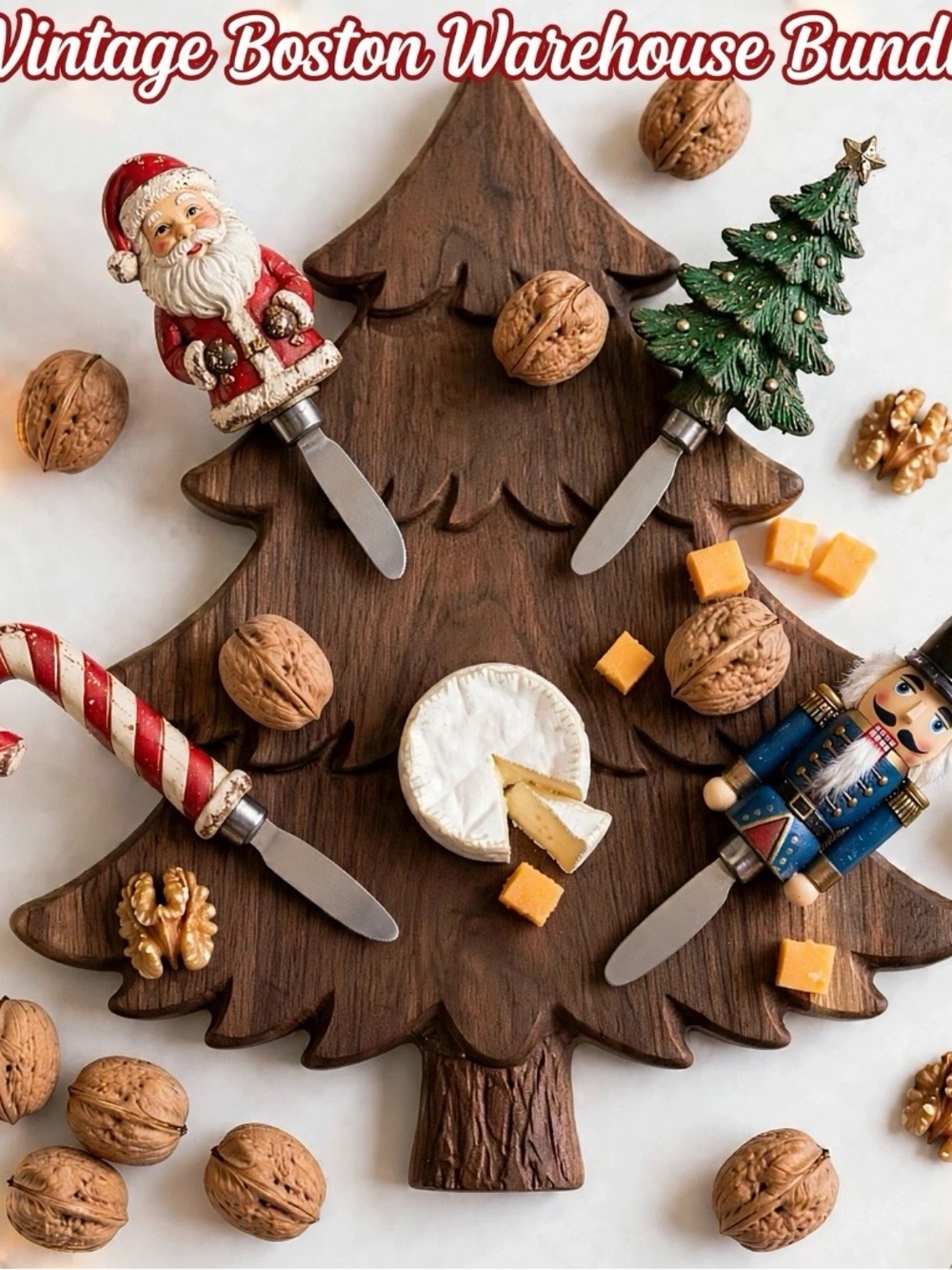 Vintage Boston Warehouse Holiday with Red, Green, White, Blue cheese Spreaders